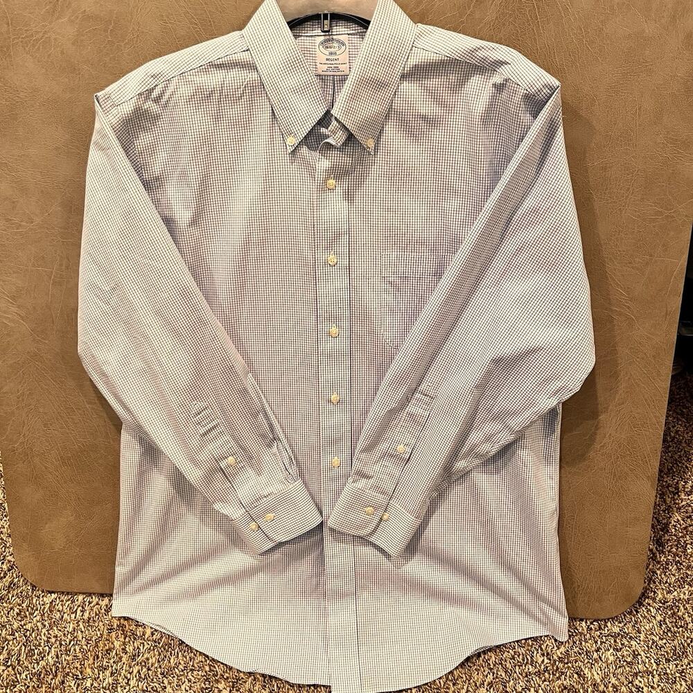 Brooks Brothers Shirt Men's Regent Fit White Blue Striped Long‎ Sleeve Button Up